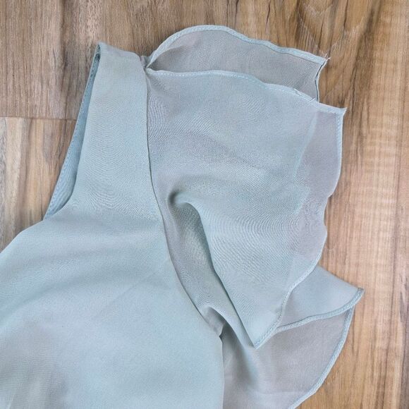 🍑David's Bridal Dusty Sage Green Flutter Sleeve Gown Size 6 - Picture 8 of 13